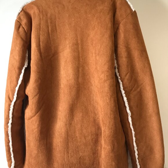 Women's  Faux Suede Open Front Sherpa Lined Wrap Jacket - Picture 3 of 8